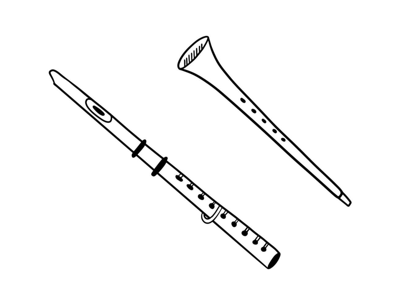 trompet en fluit tekening. musical instrument in schetsen stijl. vector illustratie geïsoleerd Aan wit achtergrond