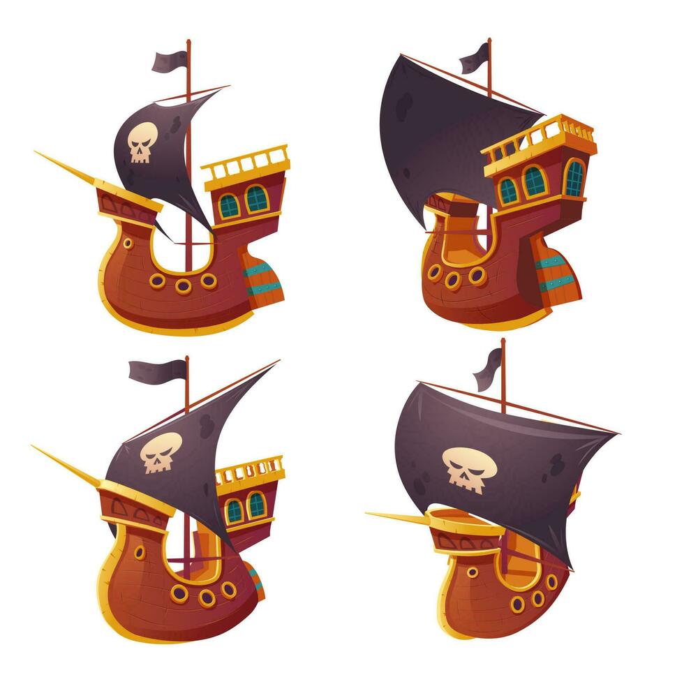 piraat schip reeks geïsoleerd Aan wit achtergrond. vector
