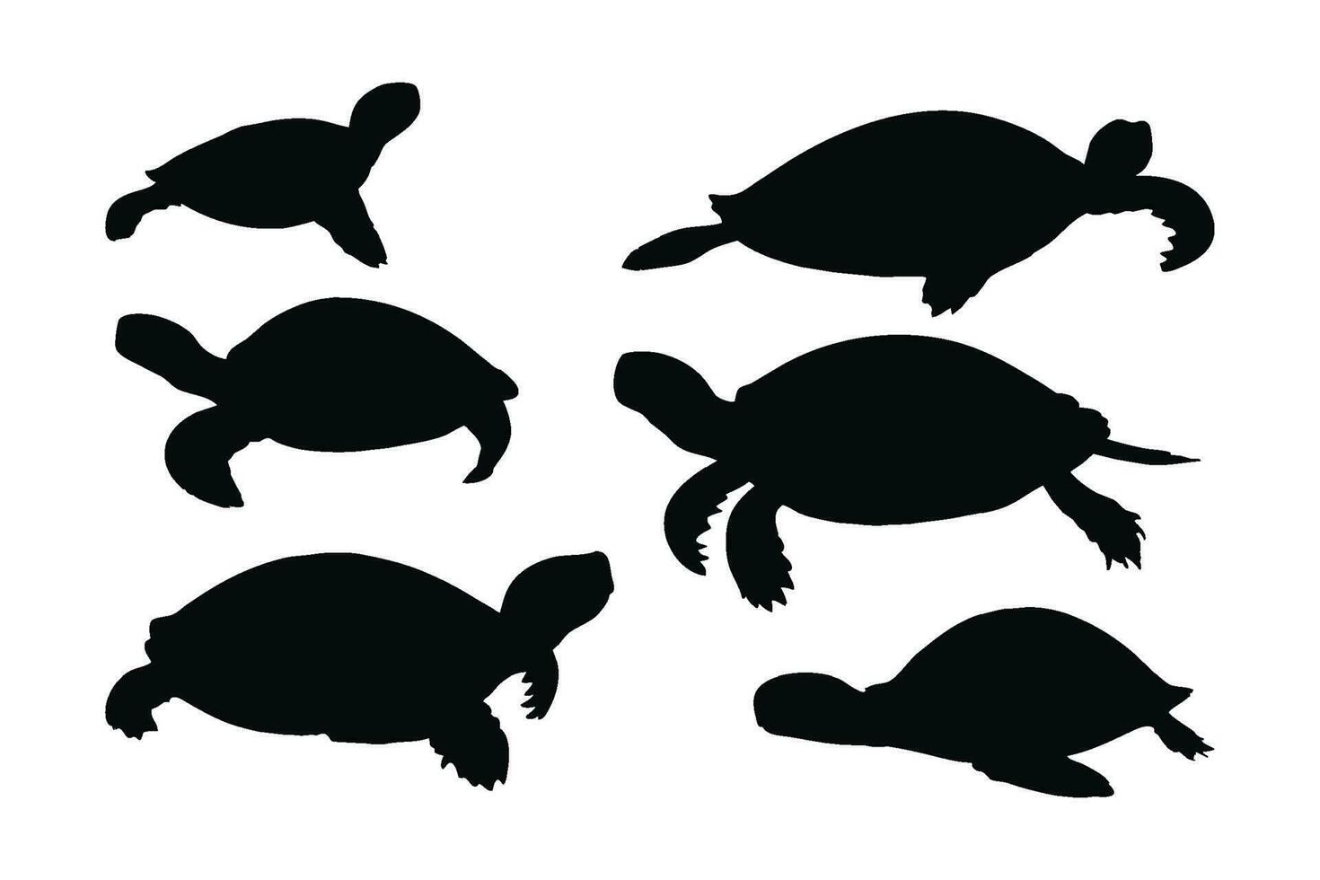 schildpad kruipen in verschillend posities, silhouet reeks vector. volwassen schildpad silhouet verzameling Aan een wit achtergrond. mooi zee schepsels Leuk vinden schildpadden en schildpadden vol lichaam silhouet bundels vector