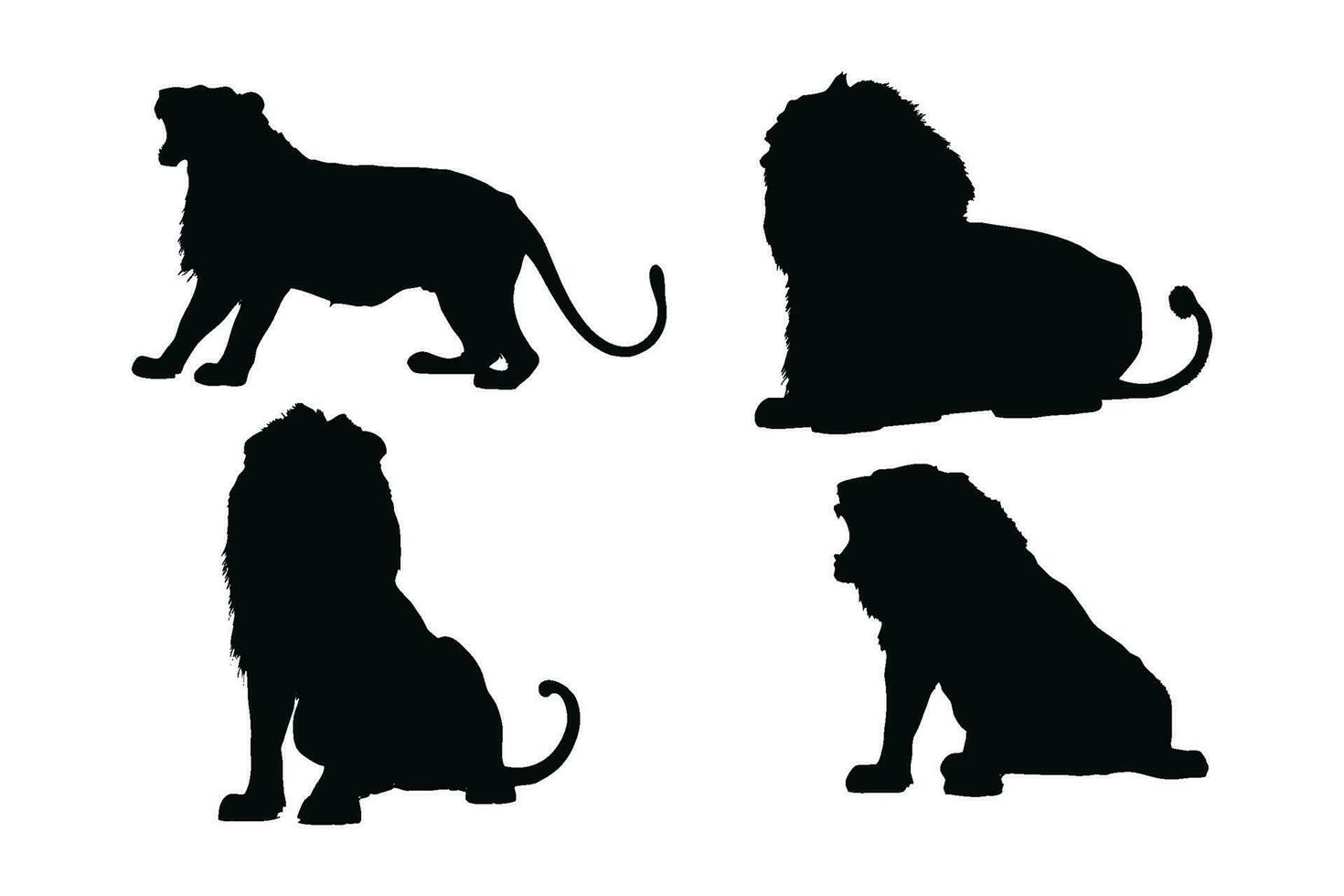 leeuw brullen silhouet vector Aan een wit achtergrond. wild leeuw silhouet reeks vector. mannetje leeuw silhouet bundel ontwerp. carnivoor dieren zittend in verschillend standen silhouet verzameling.