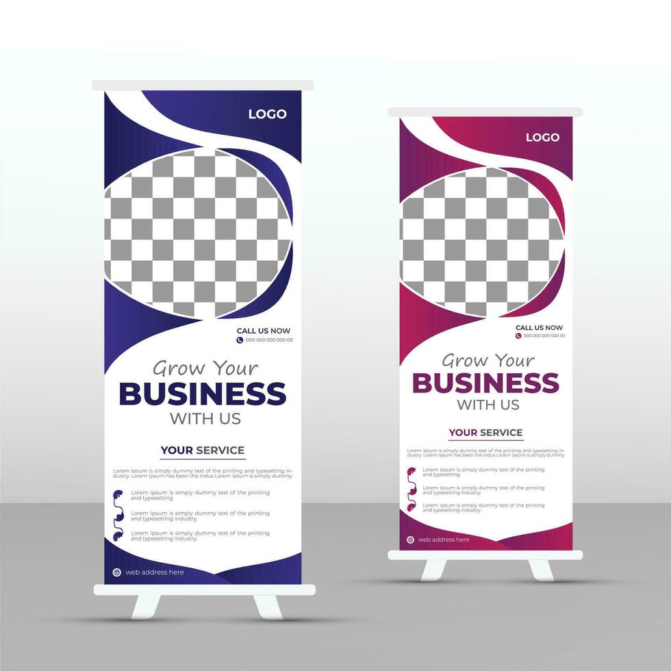 modern zakelijke kleurrijk rollen omhoog standee banier ontwerp sjabloon, trek kleur van banner, x-banner, modern ,zakelijk spandoek, creatief banier vector