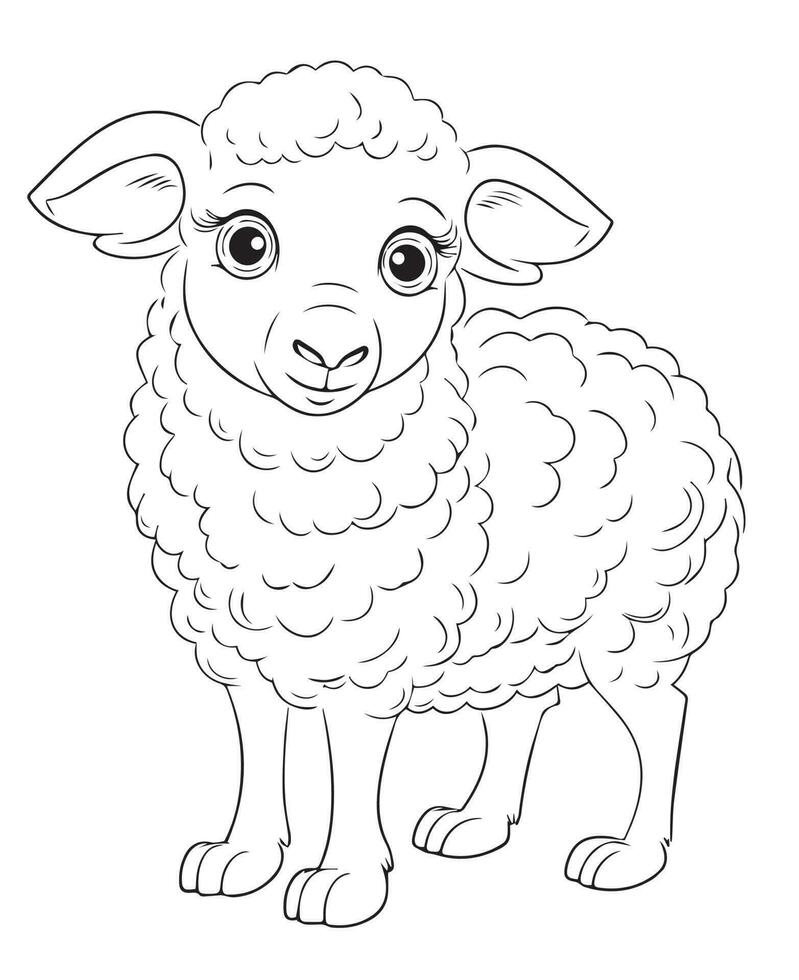 kleur bladzijde van schattig baby schaap, hand- getrokken vector kleur bladzijde van cartoonesk schapen. kleur bladzijde voor kinderen en volwassenen. afdrukken ontwerp, t-shirt ontwerp, tatoeëren ontwerp, muurschildering kunst, lijn kunst.