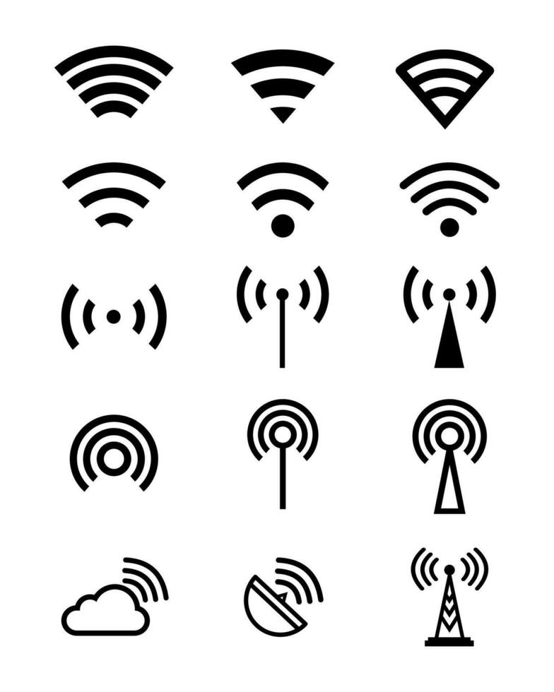 reeks compleet verzameling Wifi symbool verzameling en compleet signaal isoleren Aan wit achtergrond vector