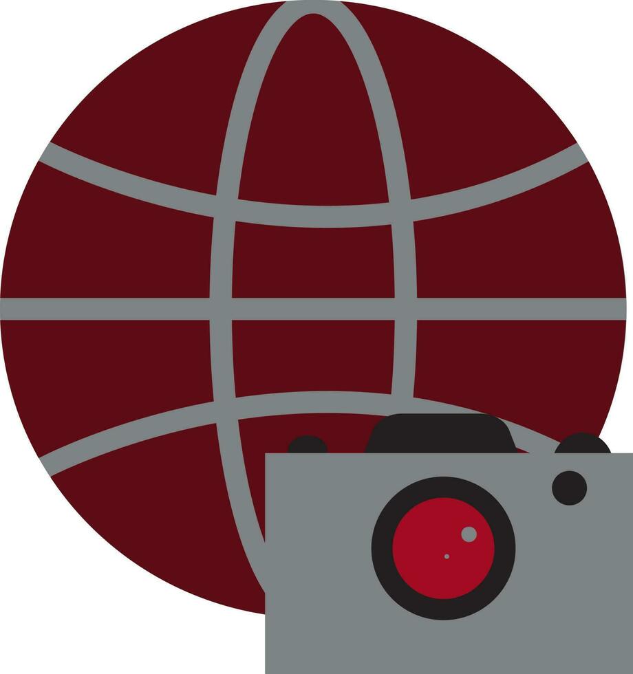 bruin aarde wereldbol met grijs en rood foto camera. vector