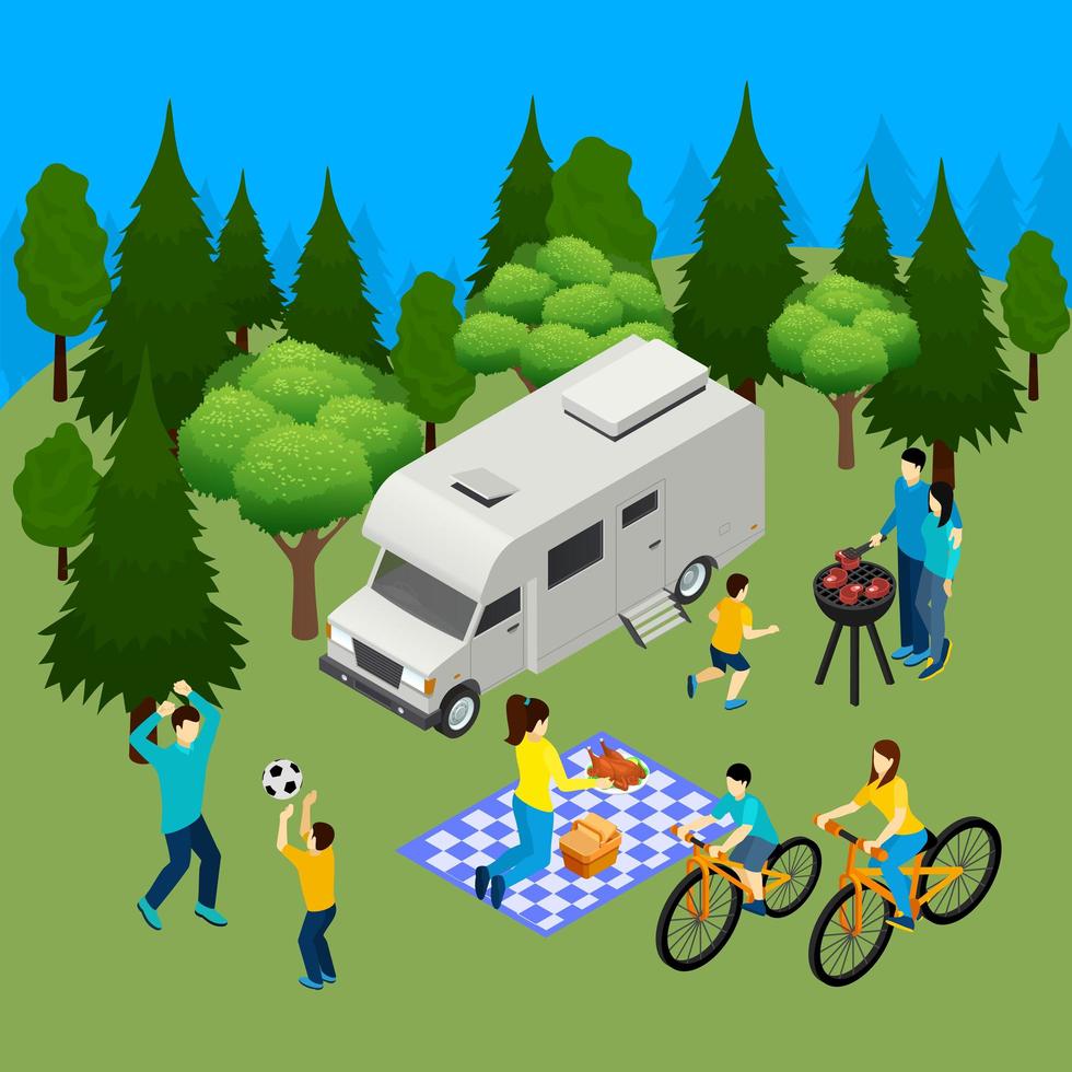 familiepicknick isometrische samenstelling vectorillustratie vector