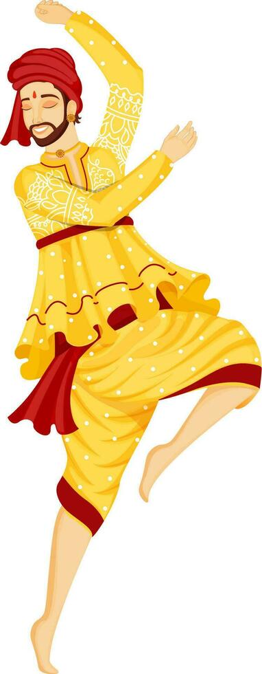 illustratie van Mens vervelend garba jurk in dansen houding. vector