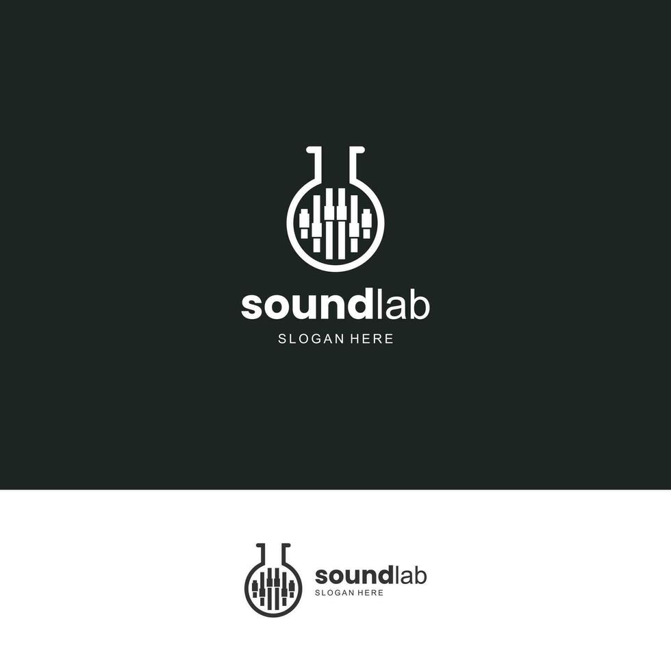 geluid laboratorium logo, laboratorium fles combineren met menger audio logo ontwerp minimalistische concept vector