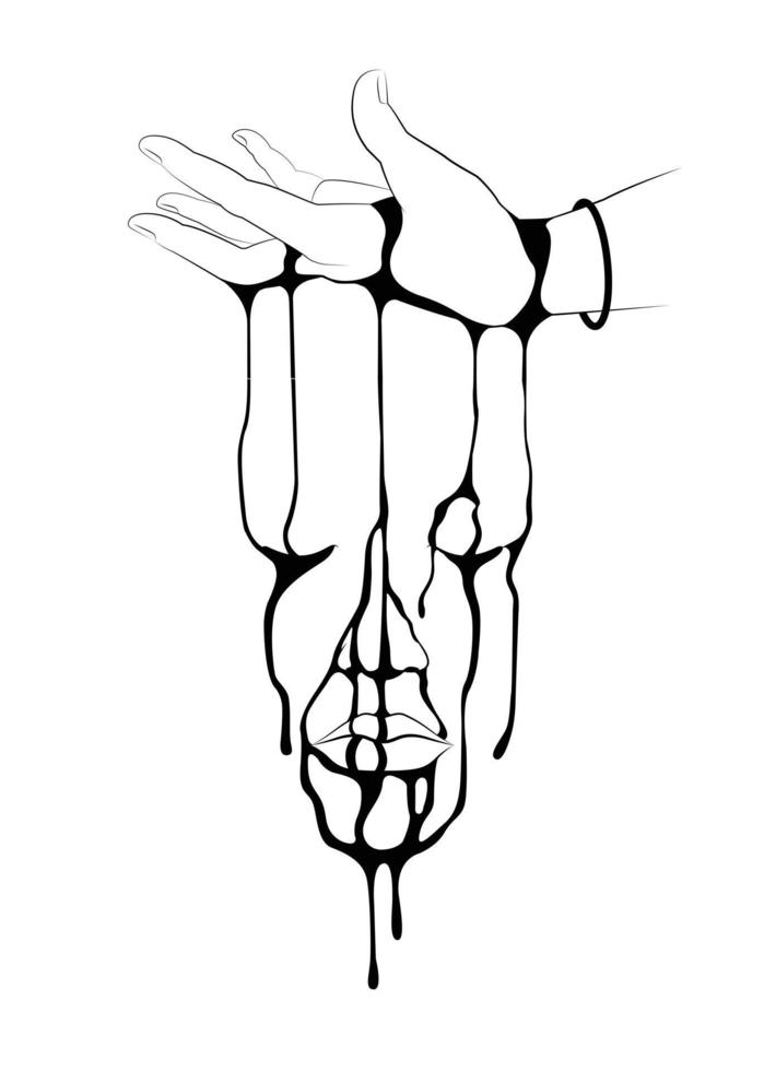 lijn kunst illustratie van hand ondersteboven met bloeden gezichtsvorm vector