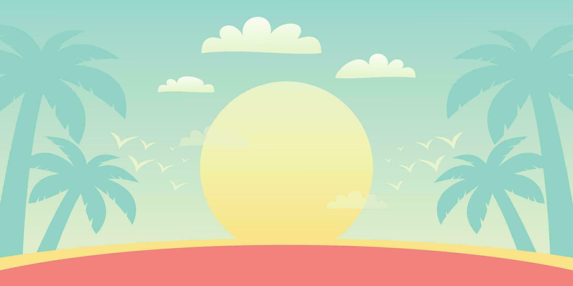 kleurrijk zomer achtergrond met zonsondergang tinten en palm boom pictogrammen. vector illustratie voor promotionele spandoeken, groet kaarten, affiches, sociaal media en web.