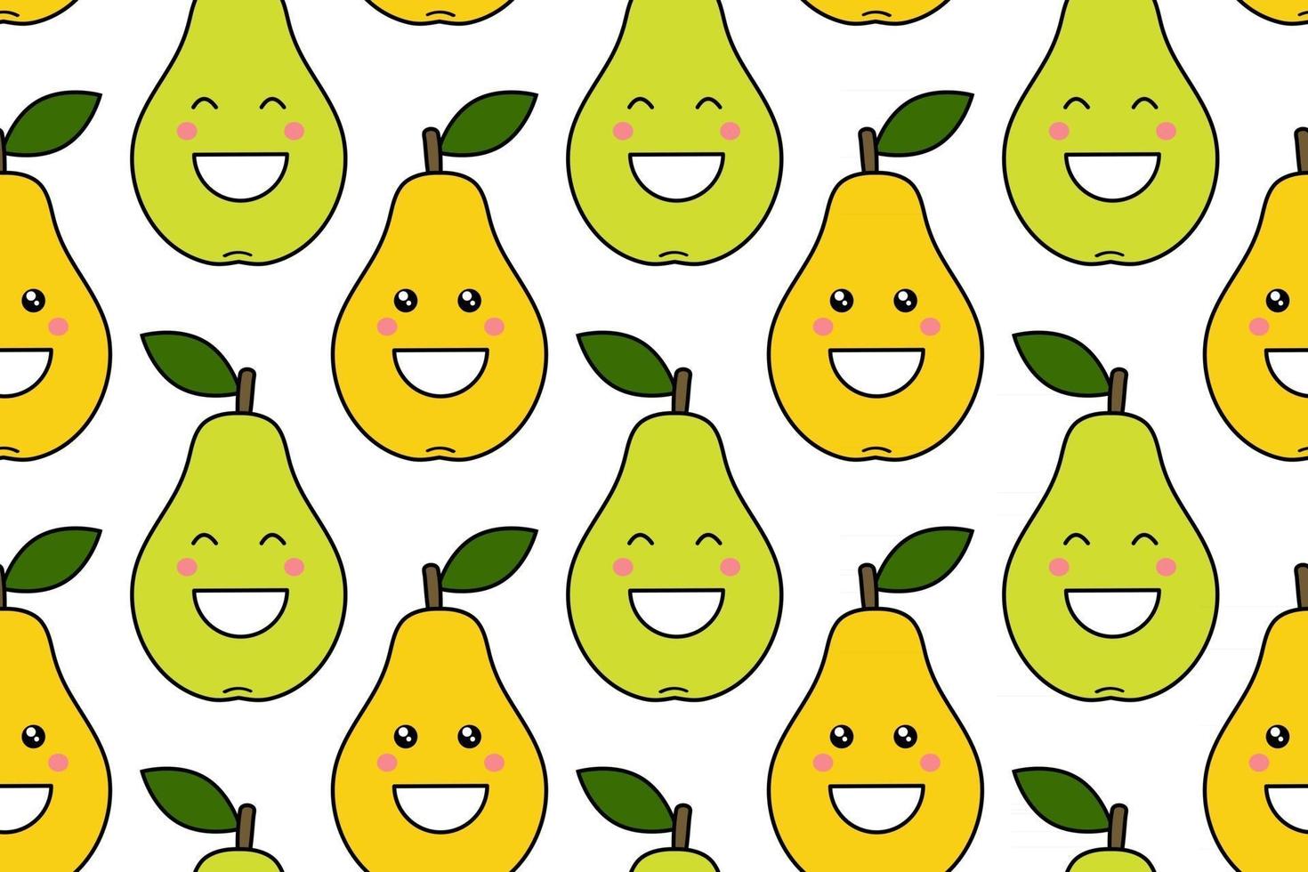 vrolijke kawaii fruitprints voor kinderen schattig naadloos patroon met smileyperen in cartoon-stijl vector