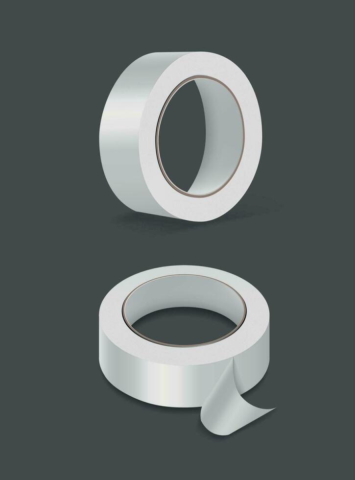 realistisch gedetailleerd 3d blanco kleverig Scotch plakband rollen set. vector