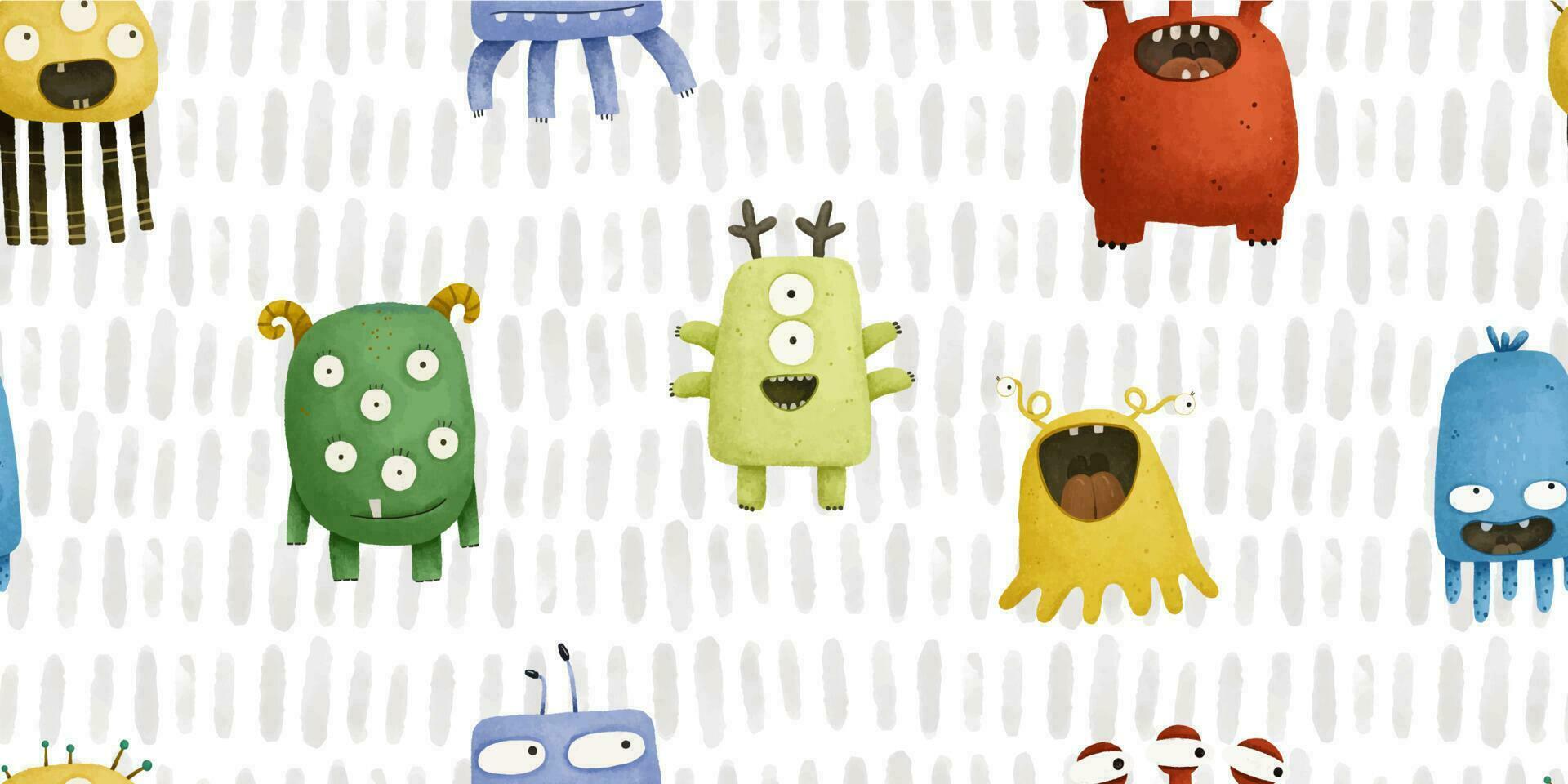 eindeloos patroon met monsters, grappig tekenfilm monsters, mutanten, ruimte kinderachtig illustratie vector