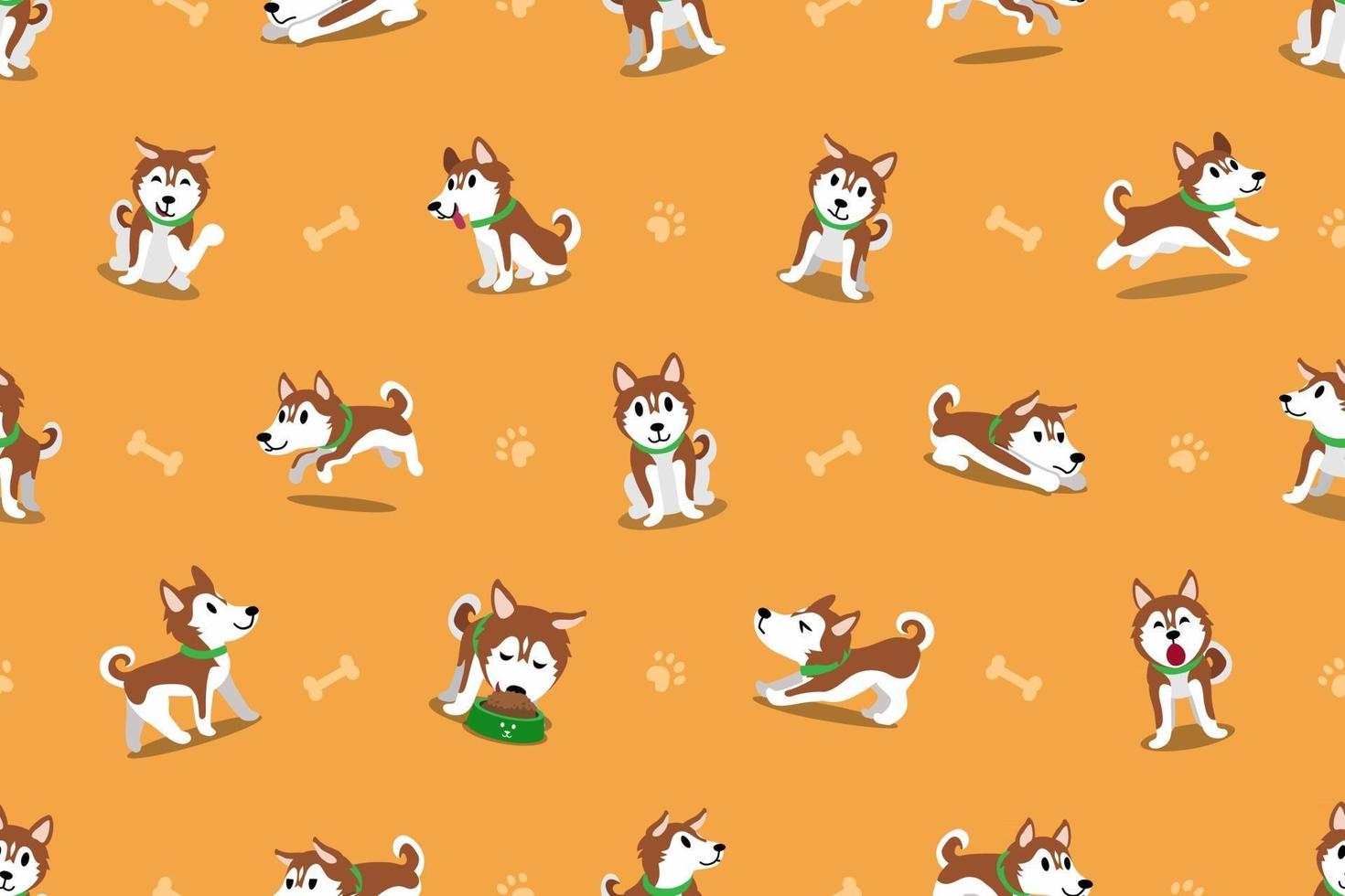 vector cartoon siberische husky hond naadloze patroon