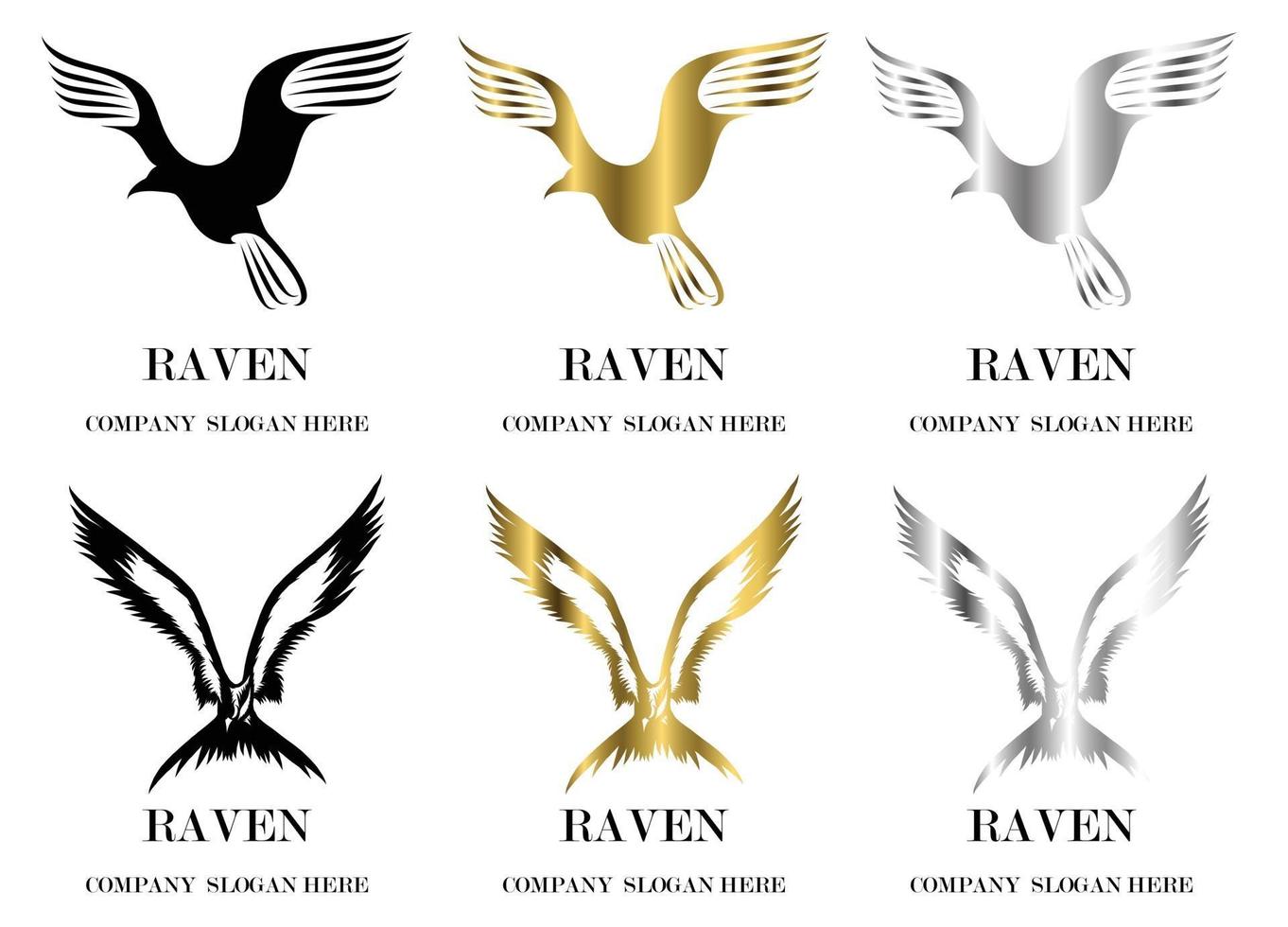 set van zes vectorafbeeldingen van verschillende inkomsten vliegende symbool er zijn drie kleuren zwart goud zilver goed gebruik voor symbool mascotte pictogram avatar en logo vector