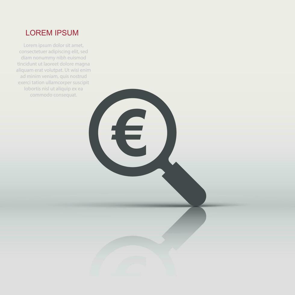 vergroten glas met euro teken icoon in vlak stijl. loep, geld vector illustratie Aan wit geïsoleerd achtergrond. zoeken Bill bedrijf concept.