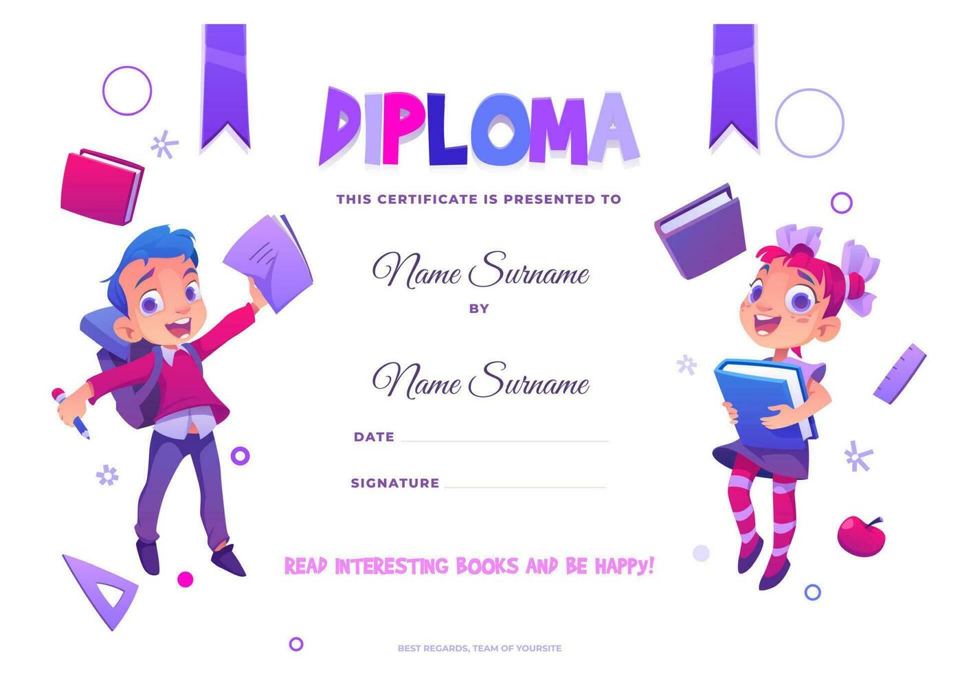 kinderen school- diploma gelukkig kinderen met boeken vector