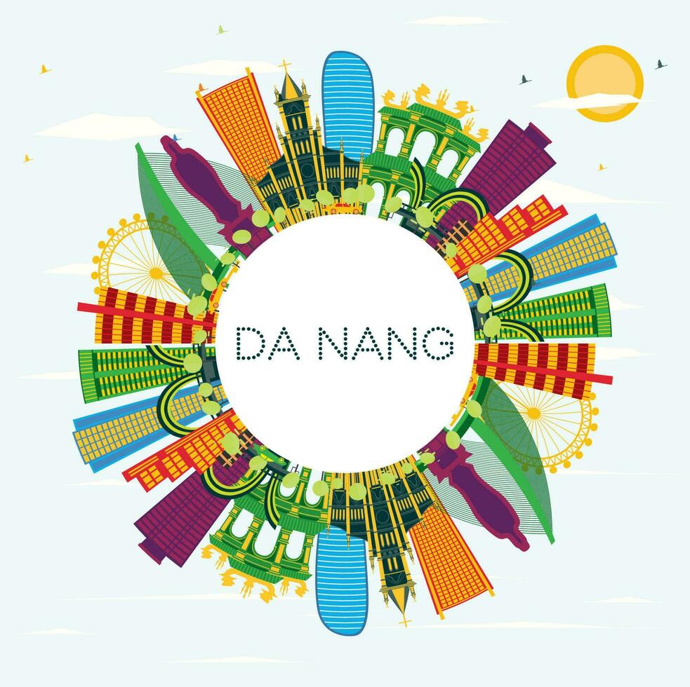 da nang Vietnam stad horizon met kleur gebouwen, blauw lucht en kopiëren ruimte. da nang stadsgezicht met oriëntatiepunten. vector
