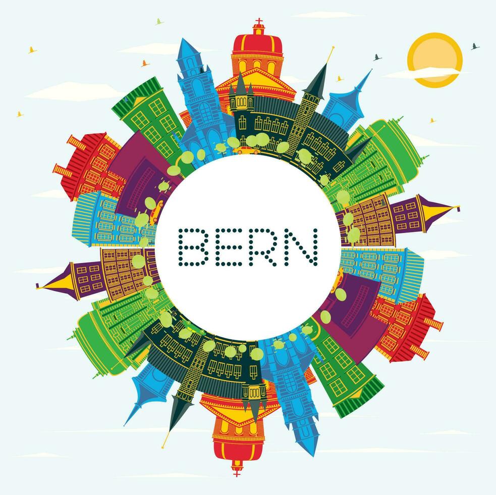 Bern Zwitserland stad horizon met kleur gebouwen, blauw lucht en kopiëren ruimte. vector