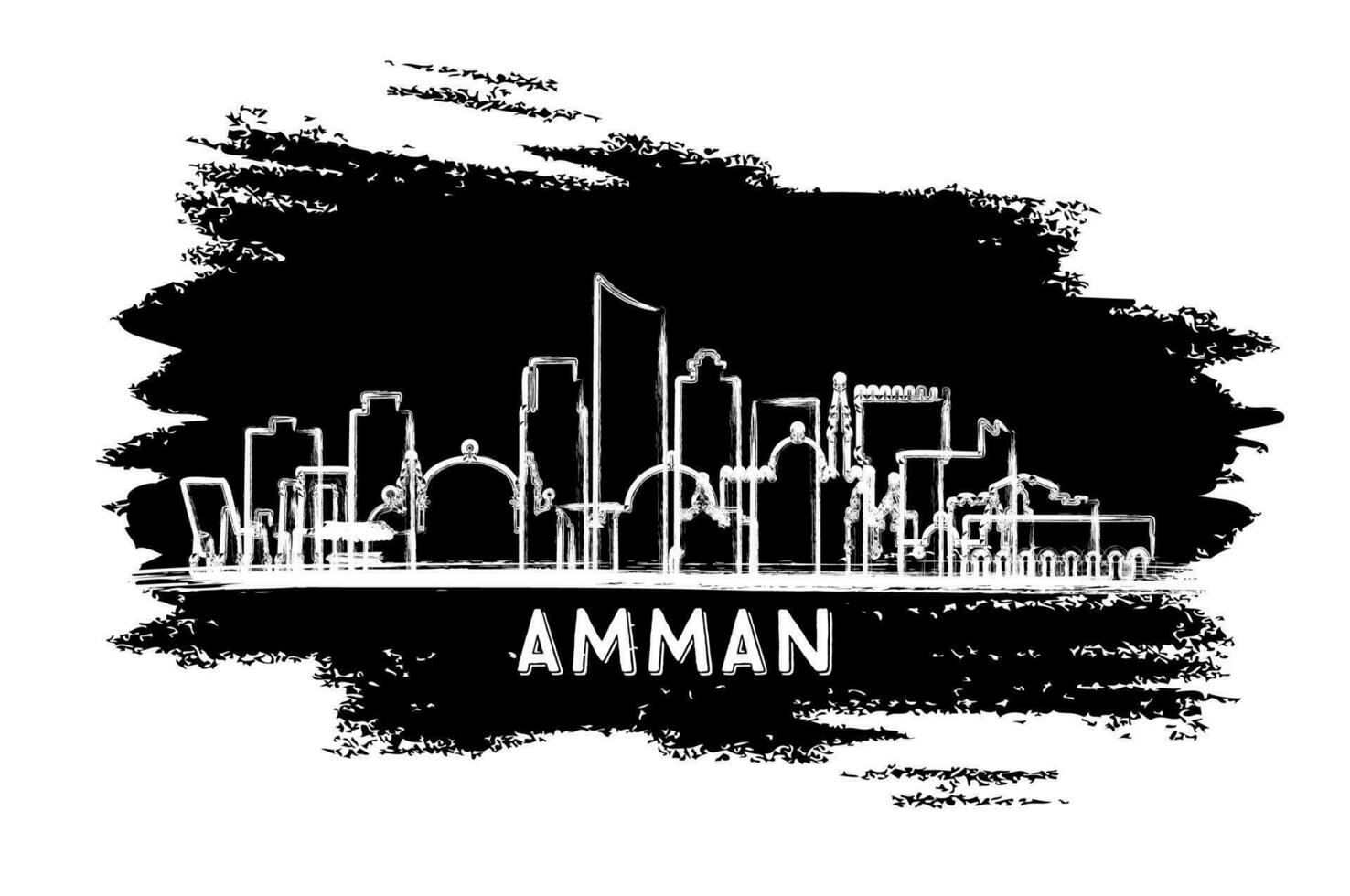 Amman Jordanië stad horizon silhouet. hand- getrokken schetsen. bedrijf reizen en toerisme concept met modern architectuur. vector