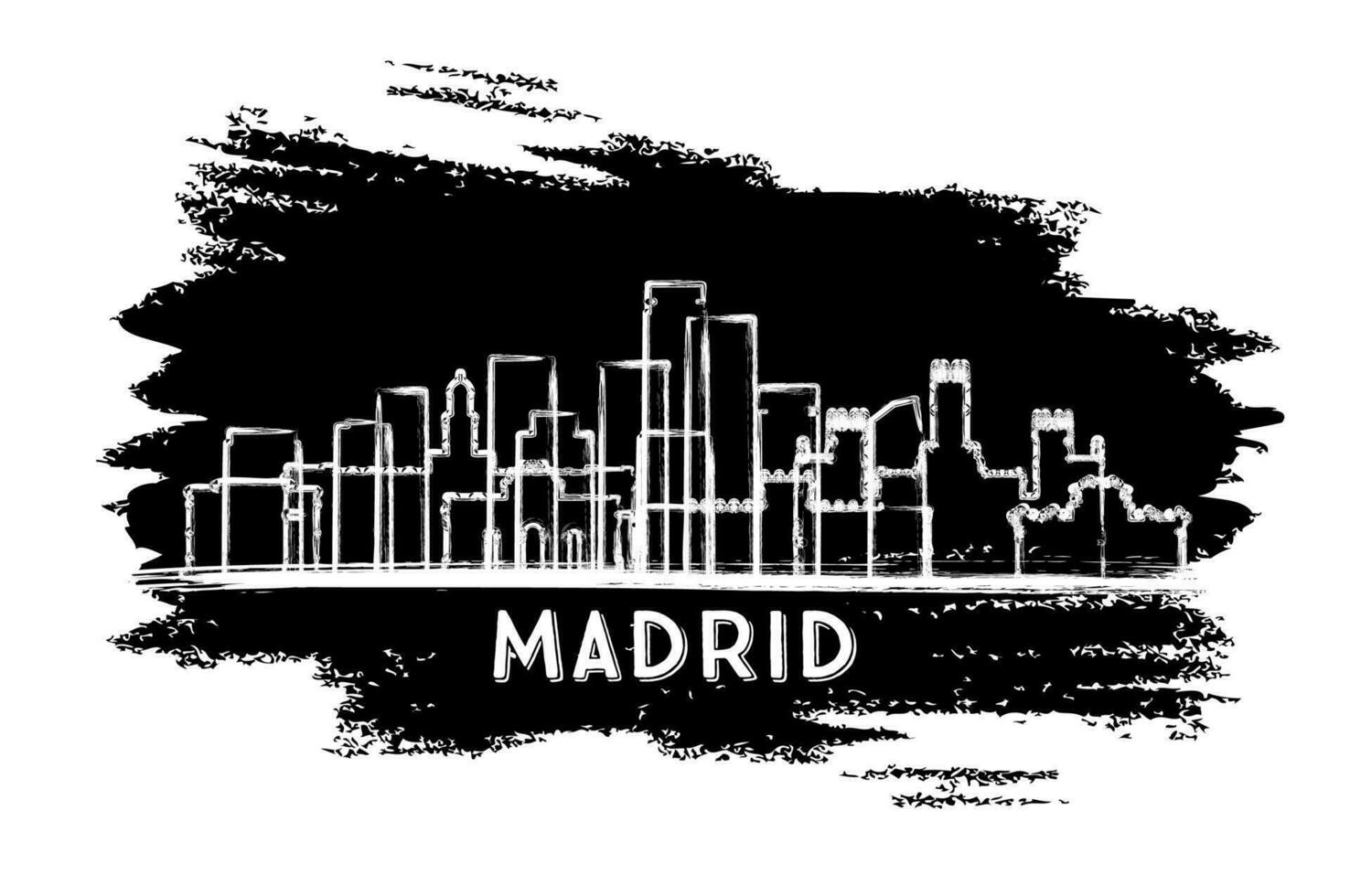 Madrid Spanje stad horizon silhouet. hand- getrokken schetsen. bedrijf reizen en toerisme concept met modern architectuur. vector