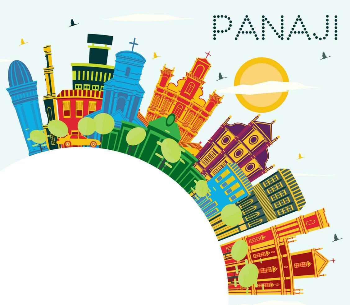 panaji Indië stad horizon met kleur gebouwen, blauw lucht en kopiëren ruimte. panaji stadsgezicht met oriëntatiepunten. vector