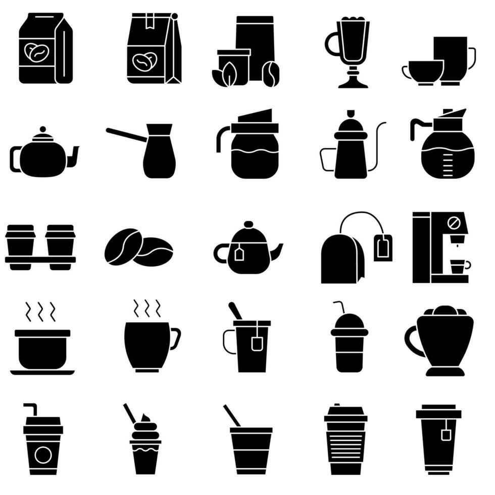 koffie icoon vector set. thee illustratie teken verzameling. heet drankjes symbool of logo.