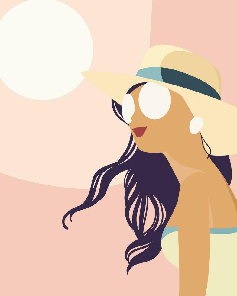 vrij vector mooi vrouw met zomer hoed en zonnebril