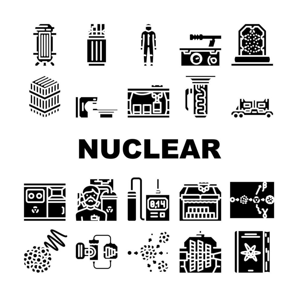 nucleair energie macht reactor pictogrammen reeks vector