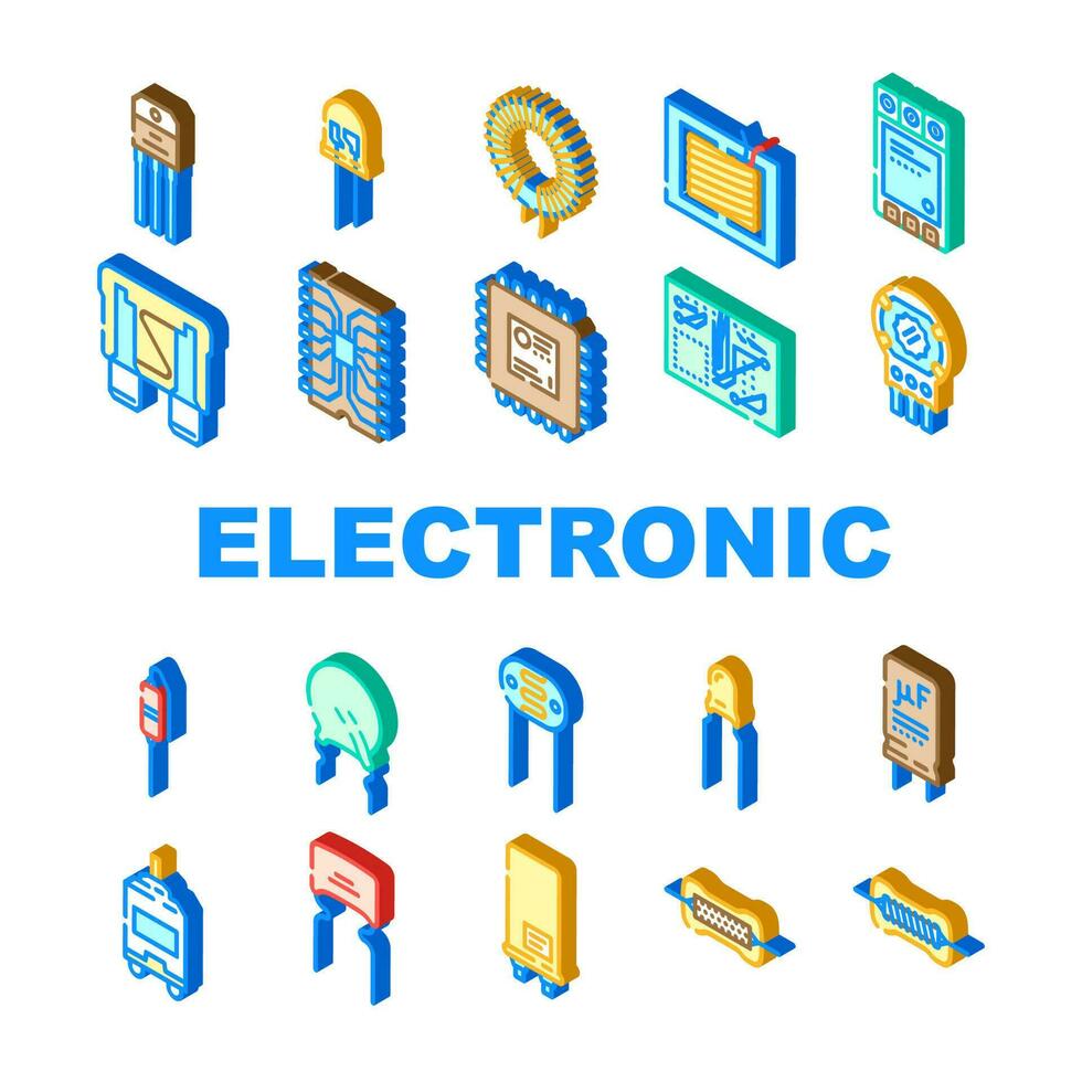 bestanddeel elektronisch spaander pictogrammen reeks vector