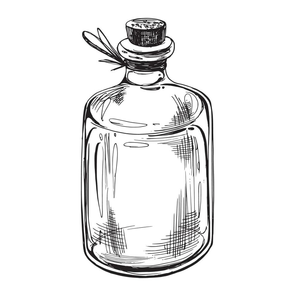 glas pot met kurk. de illustratie is hand- getrokken in zwart inkt, grafisch. eps vector. geïsoleerd voorwerp vector