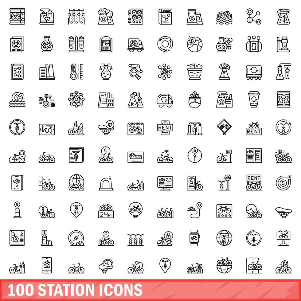 100 station pictogrammen set, schets stijl vector