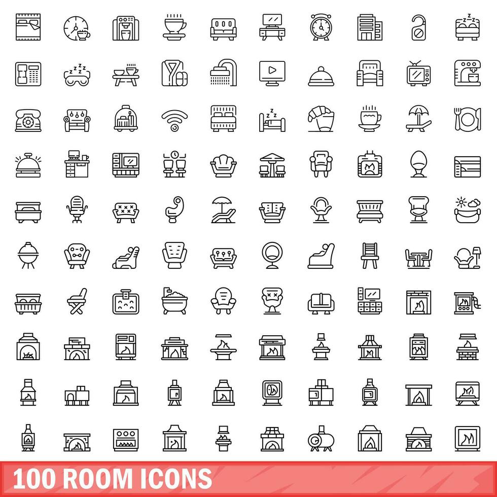 100 kamer pictogrammen set, schets stijl vector