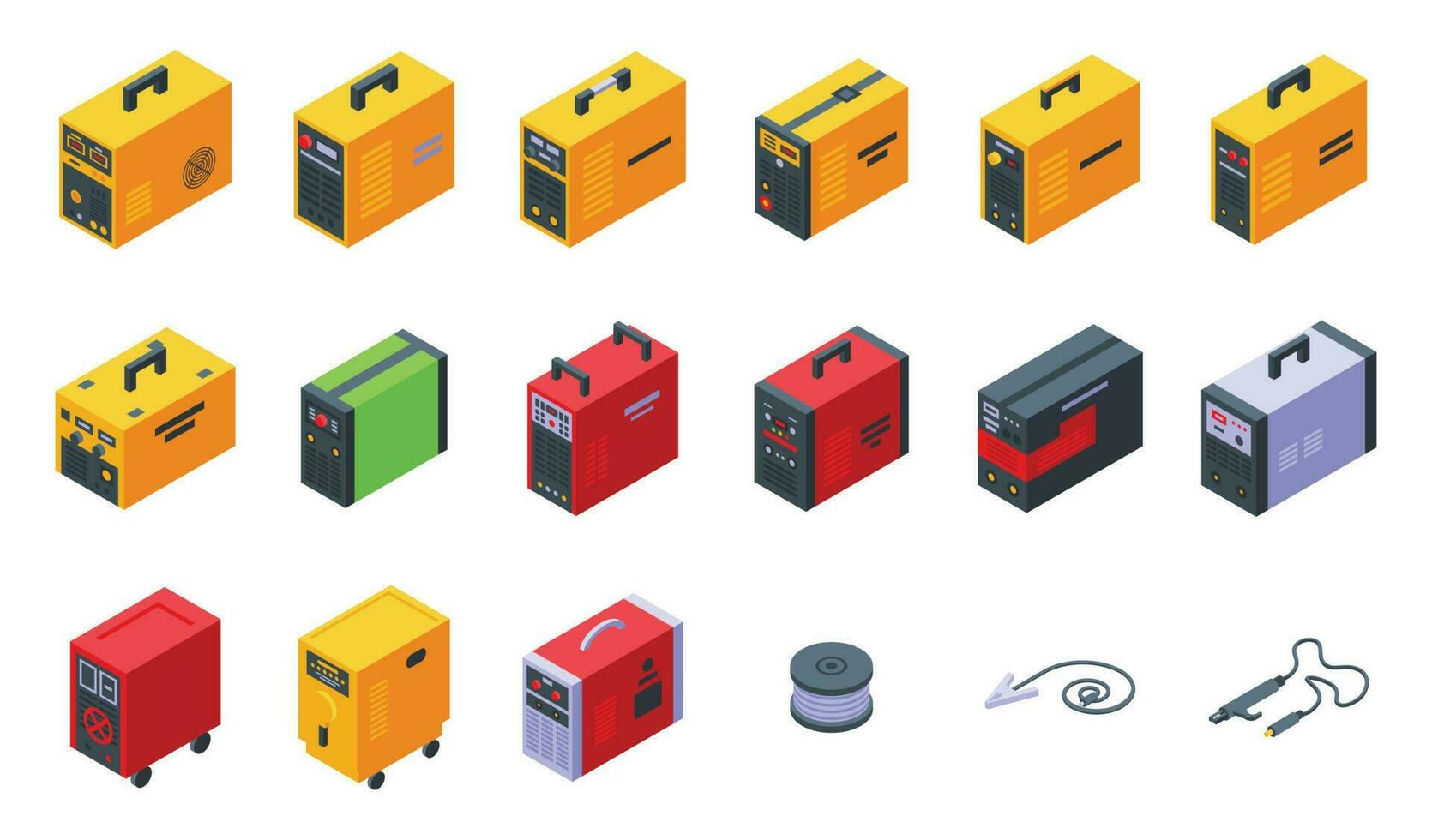 lassen machine pictogrammen reeks isometrische vector. kabel materiaal vector