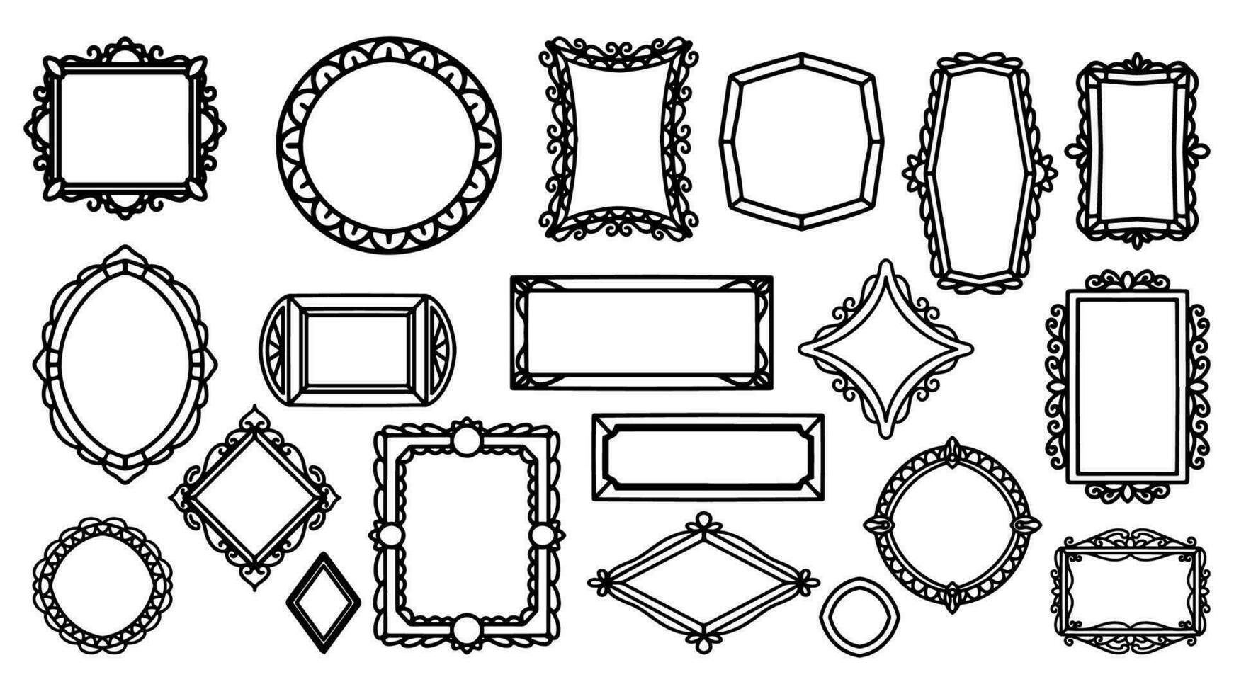 hand- getrokken kaders vector. wijnoogst tekening schetsen afbeelding kader, illustratie blanco zwart vierkant, kader rechthoek etiket elegant schetsen lijn, geïsoleerd Aan wit achtergrond. vector