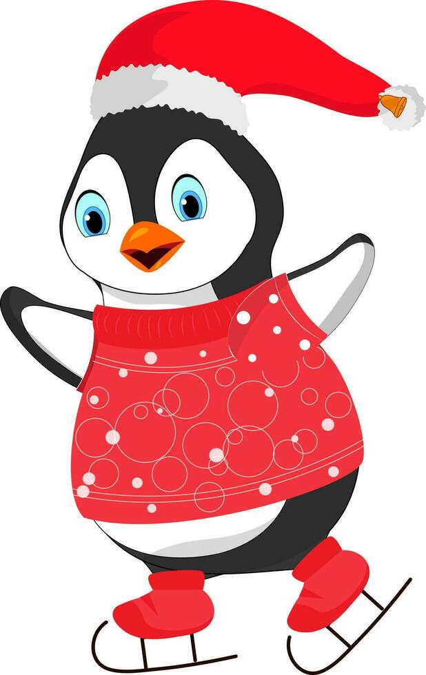 tekenfilm karakter van vrolijk pinguïn vervelend de kerstman hoed. vector