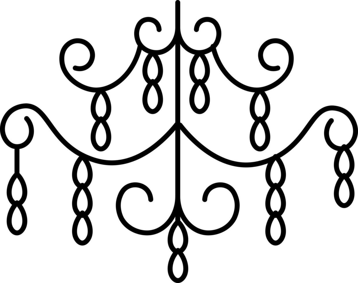 pictogram van sier- kroonluchter icoon of symbool in zwart lijn kunst. vector