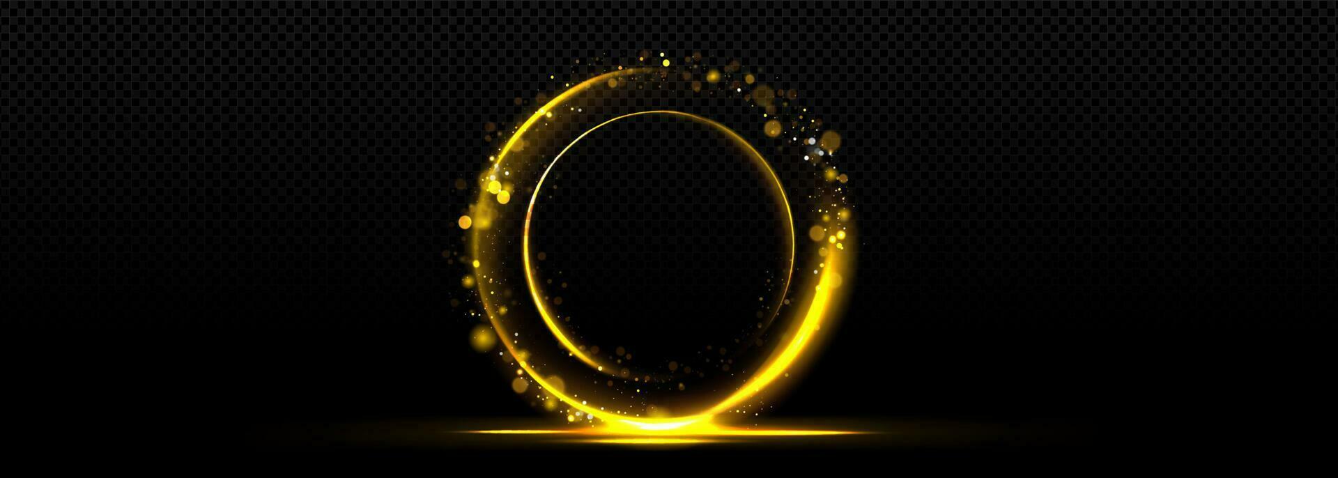 goud bokeh cirkel met schitteren Aan zwart achtergrond vector