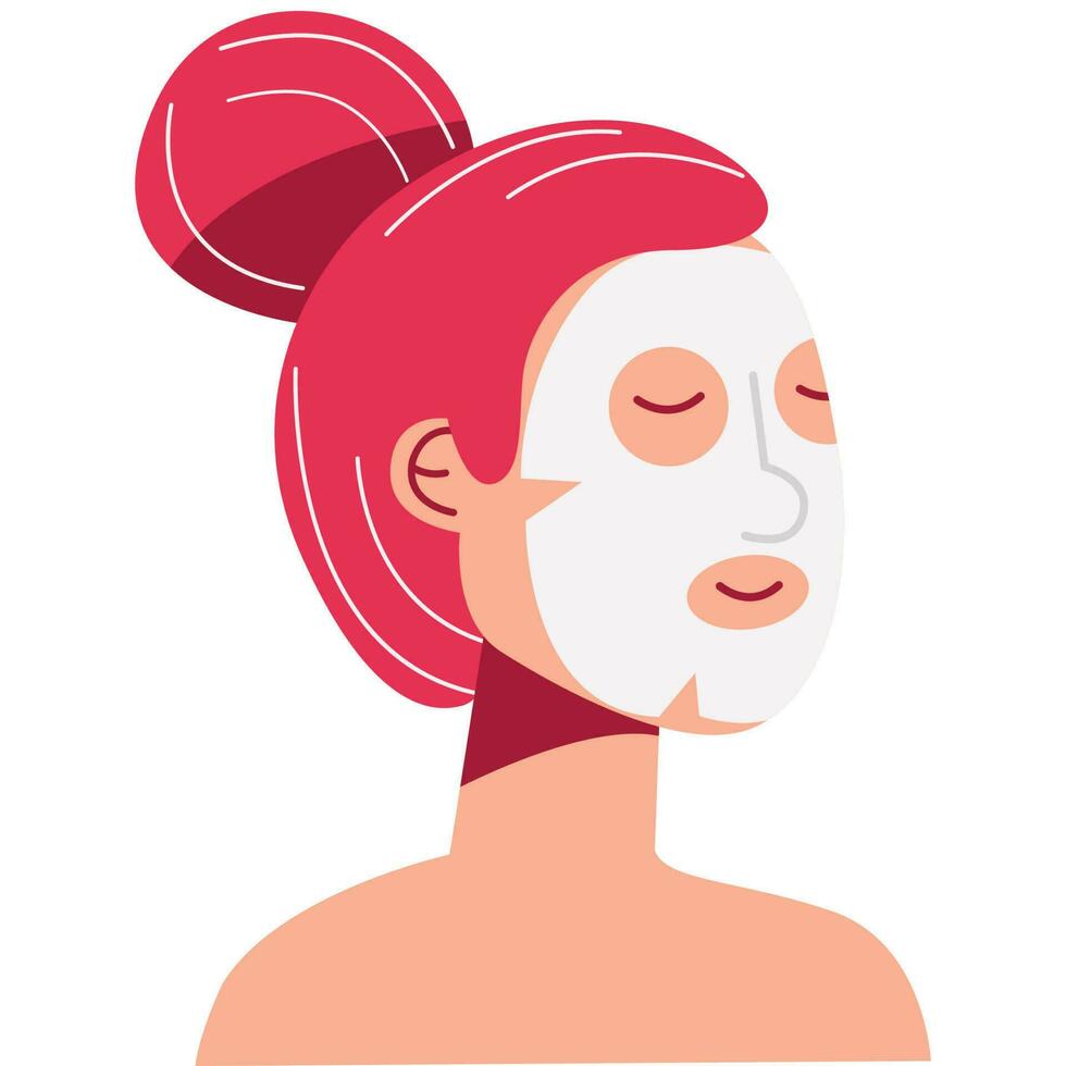 vrouw met de roze haar- en vel masker. dagelijks werkzaamheid routine. huidsverzorging procedure, dermatologie behandeling, schoonheidsspecialiste Product, Doorzichtig gezicht, huid schoonheid. vector