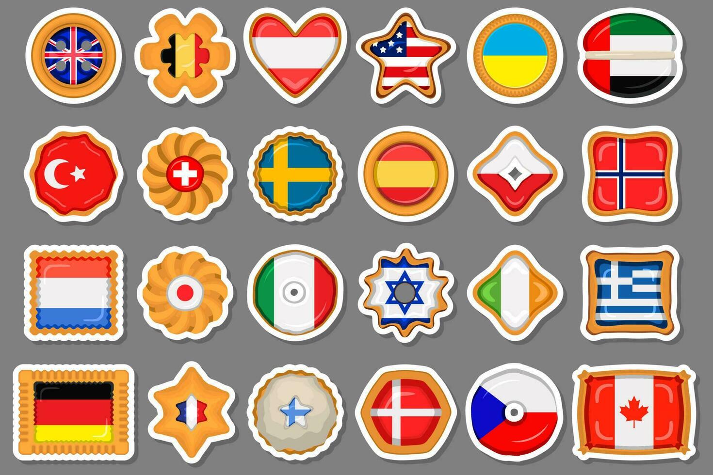 reeks eigengemaakt koekje met vlag land wereld in smakelijk biscuit vector