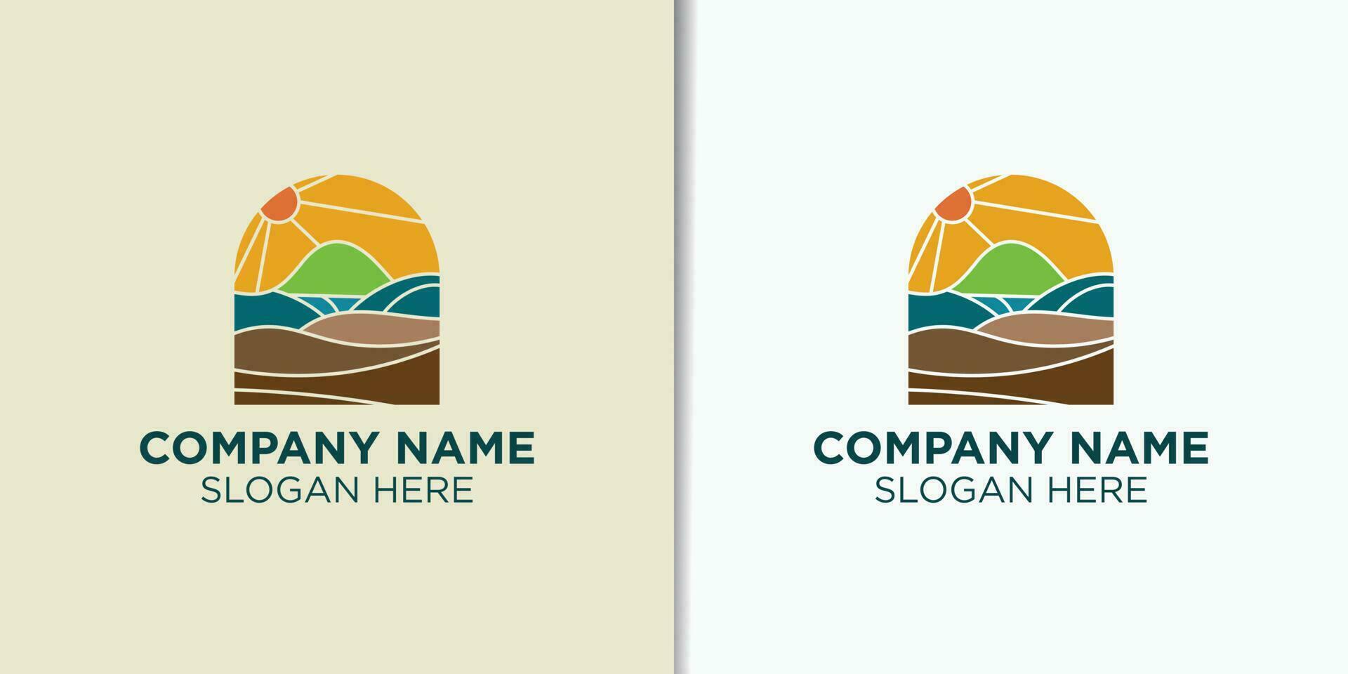 landschap wijnoogst logo sjabloon, buitenshuis merk identiteit, reizen logo ontwerp vector