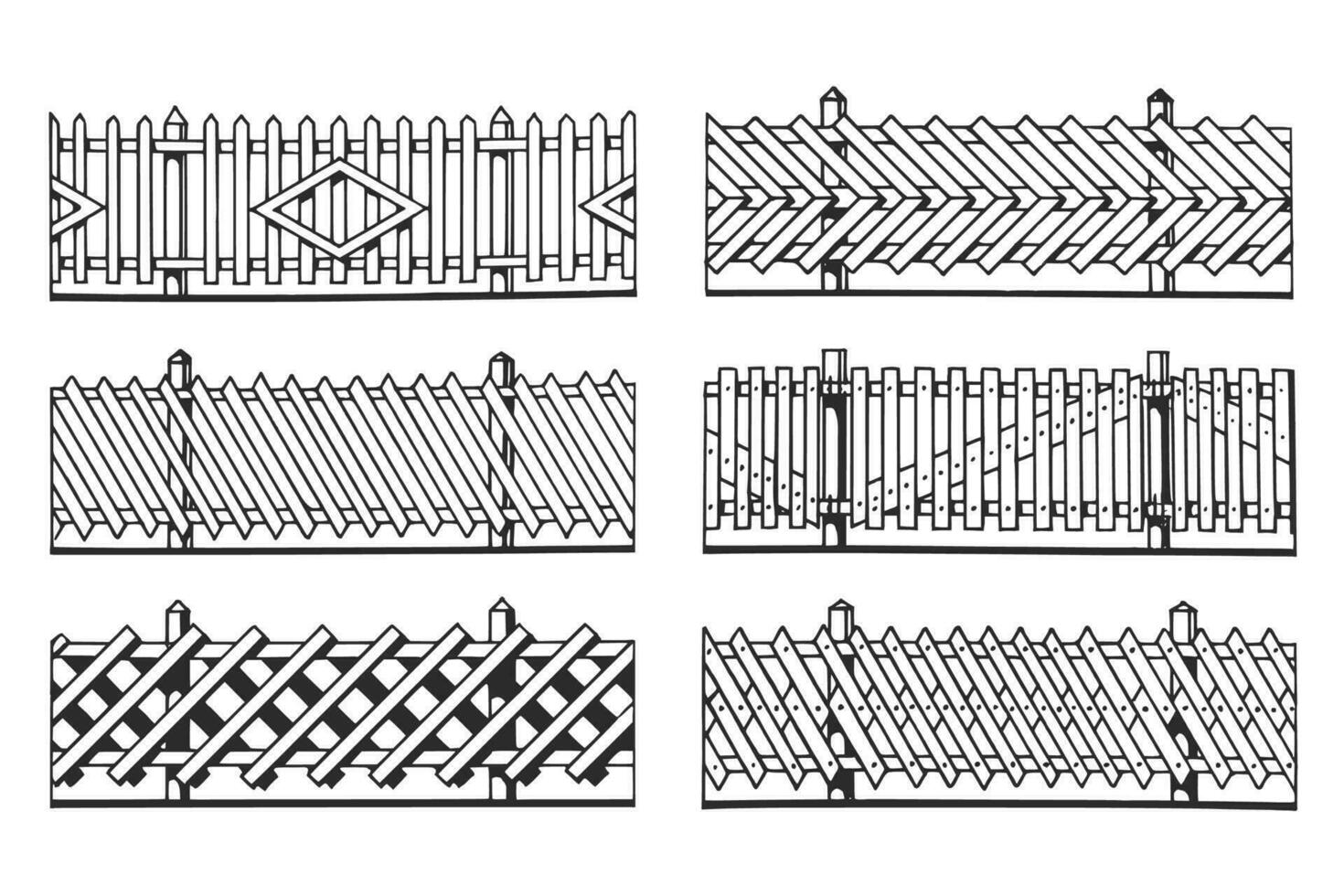 hand- getrokken inkt illustratie van houten hekken. schetsen vector tekening.