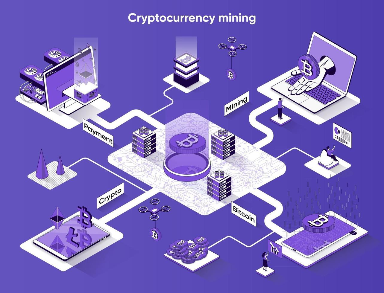 cryptocurrency mining 3d isometrische webbanner vector