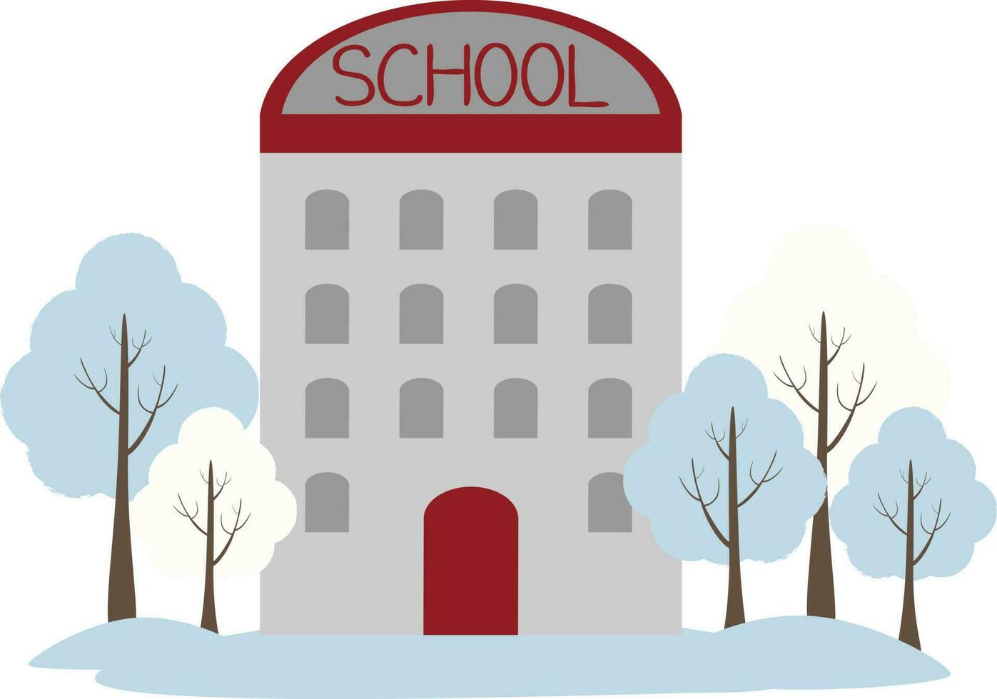 vector illustratie van school- gebouw en besneeuwd bomen in winter. winter school- sjabloon ontwerp