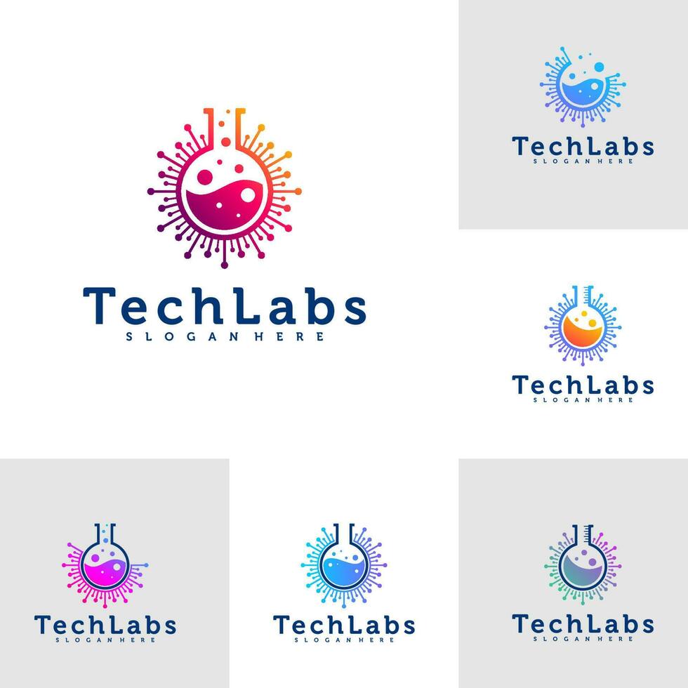 reeks van tech laboratorium logo sjabloon, creatief laboratorium logo ontwerp vector, tech logo concepten vector