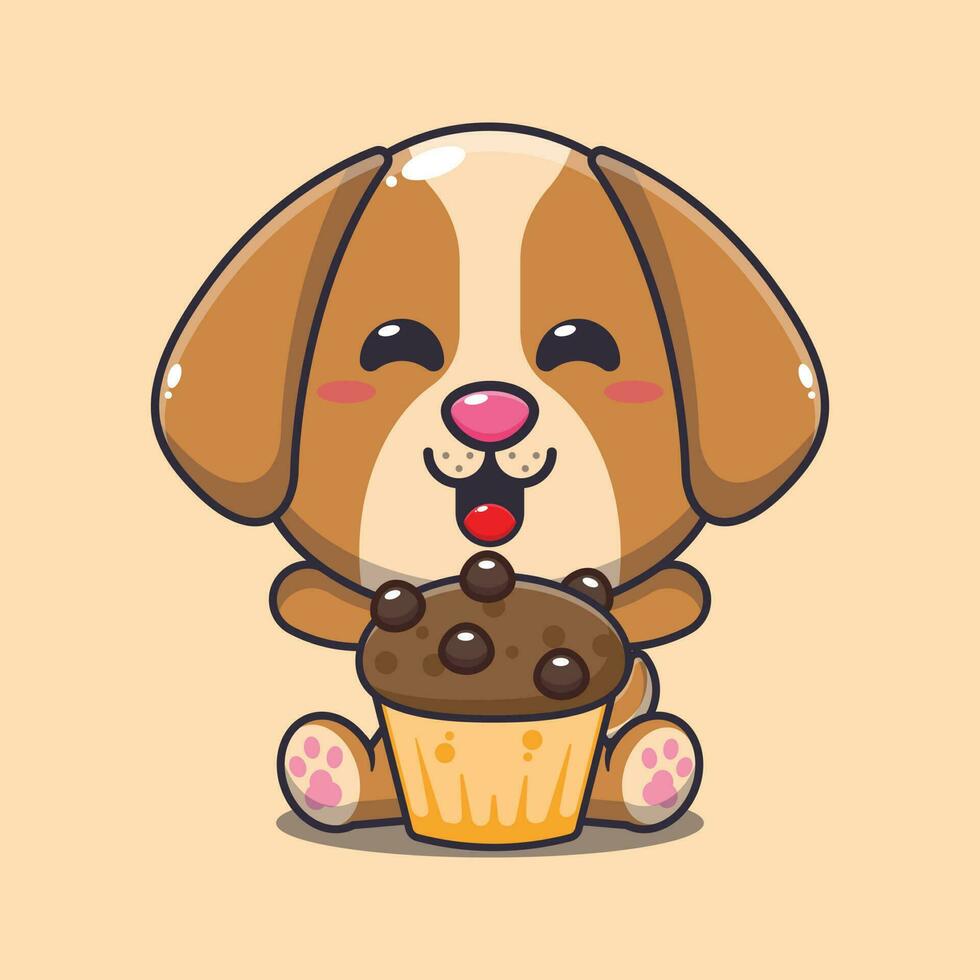 hond met kop taart tekenfilm vector illustratie.