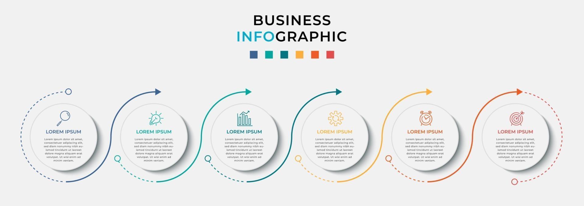 vector infographic zakelijke ontwerpsjabloon met pictogrammen en 6 opties of stappen