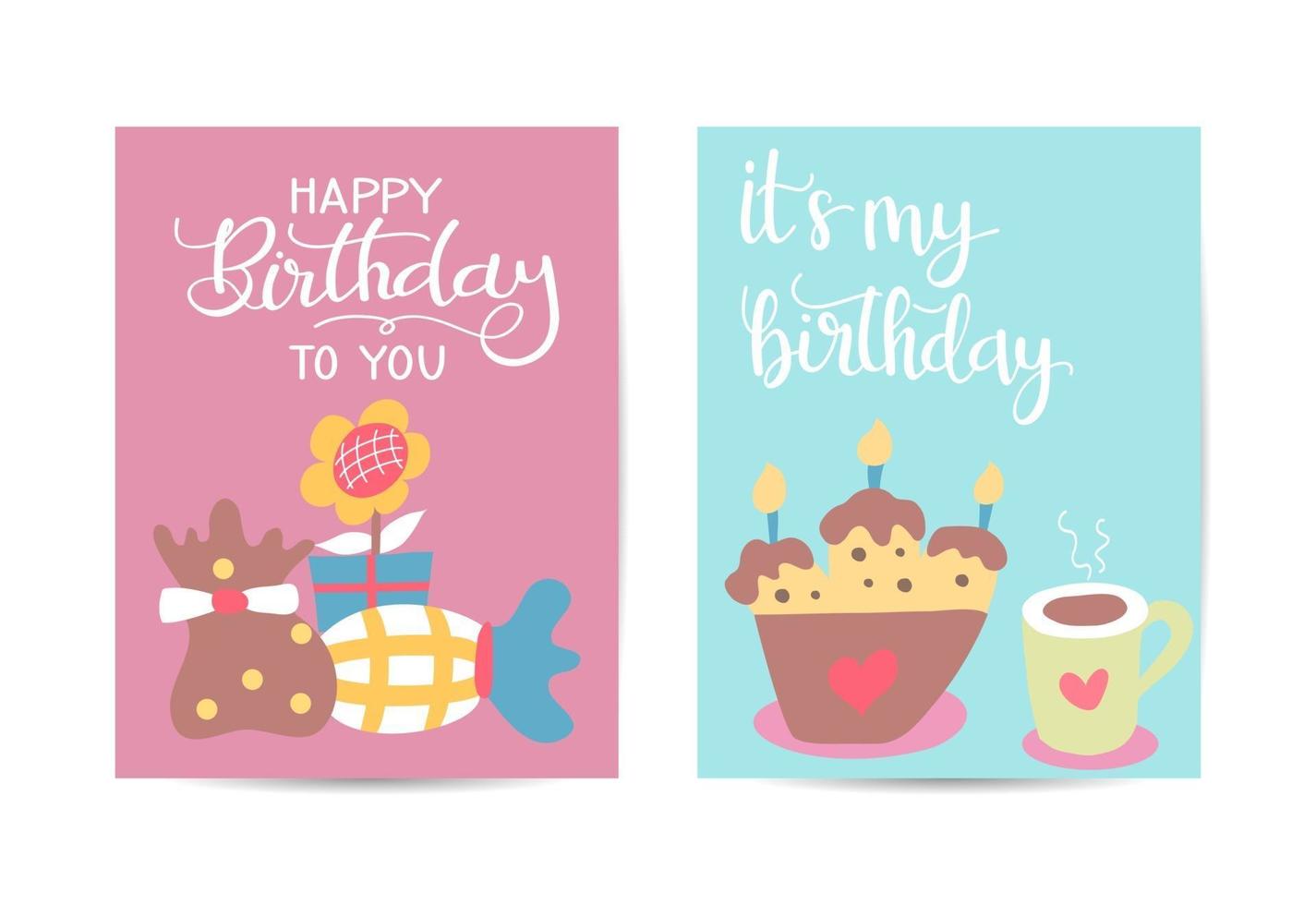 gelukkige verjaardag wenskaart met mooie verjaardagstaarten met kaarsen vector
