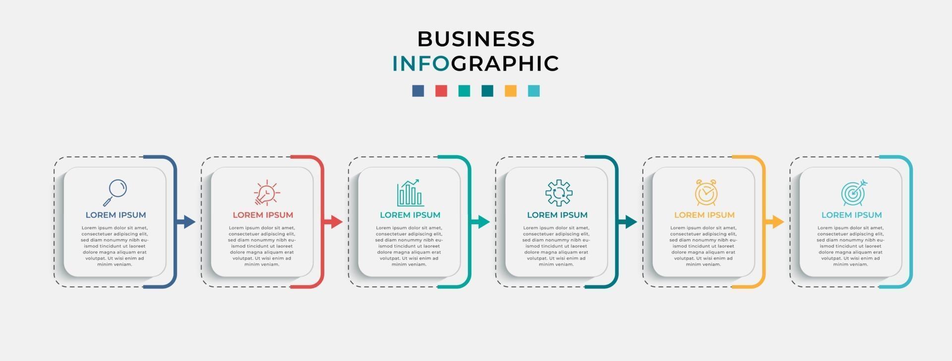 vector infographic zakelijke ontwerpsjabloon met pictogrammen en 6 opties of stappen