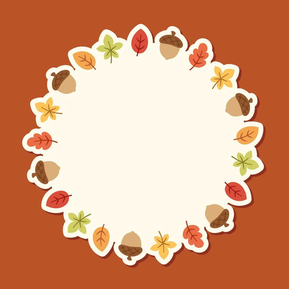 ronde herfst kader met bladeren en eikels. krans van vallen elementen, halloween, dankzegging grens sjabloon. vector illustratie.