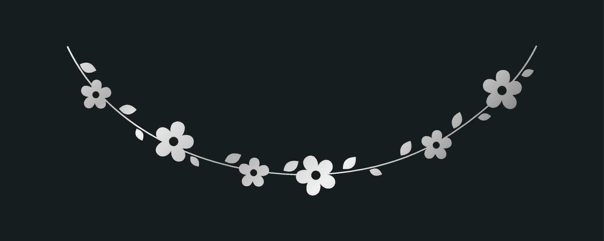 zilver hangende bloem slinger vector illustratie. gemakkelijk goud bloemen botanisch ontwerp elementen voor de lente.